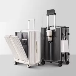 帶USB多功能前開蓋旅行箱