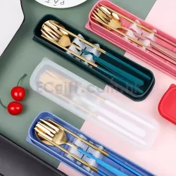 不鏽鋼餐具勺叉筷3件套塑料盒
