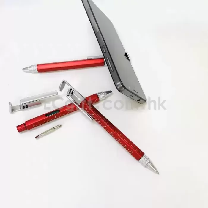 五合一多功能筆-手機支架+水平儀+螺絲批+刻度尺+筆