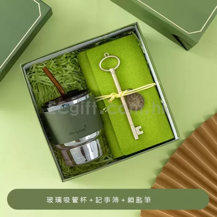 玻璃吸管杯+記事簿禮盒套裝