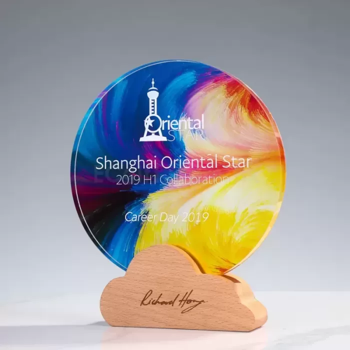 實木炫彩水晶獎座