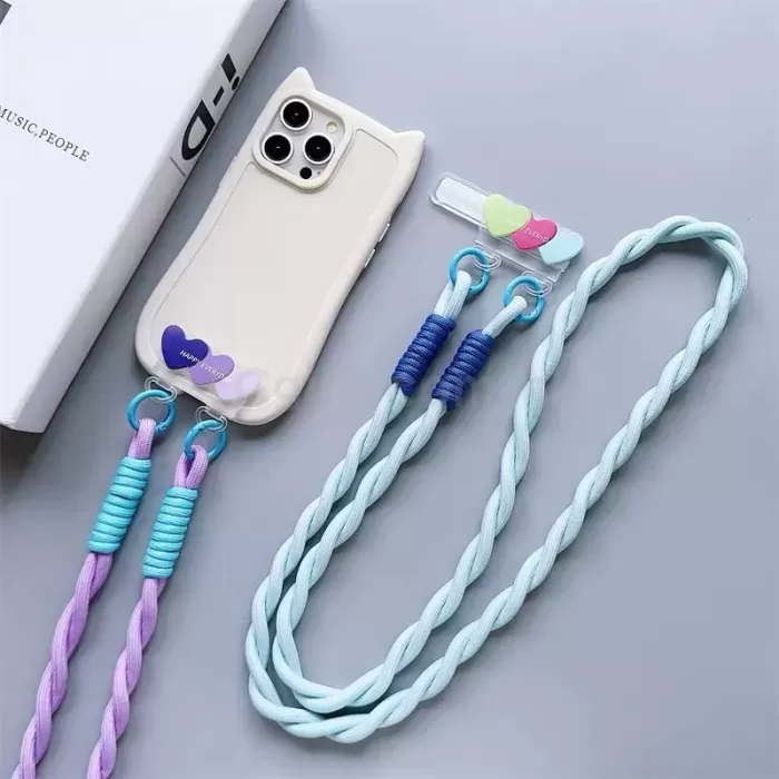 彩色愛心貼片手機掛繩